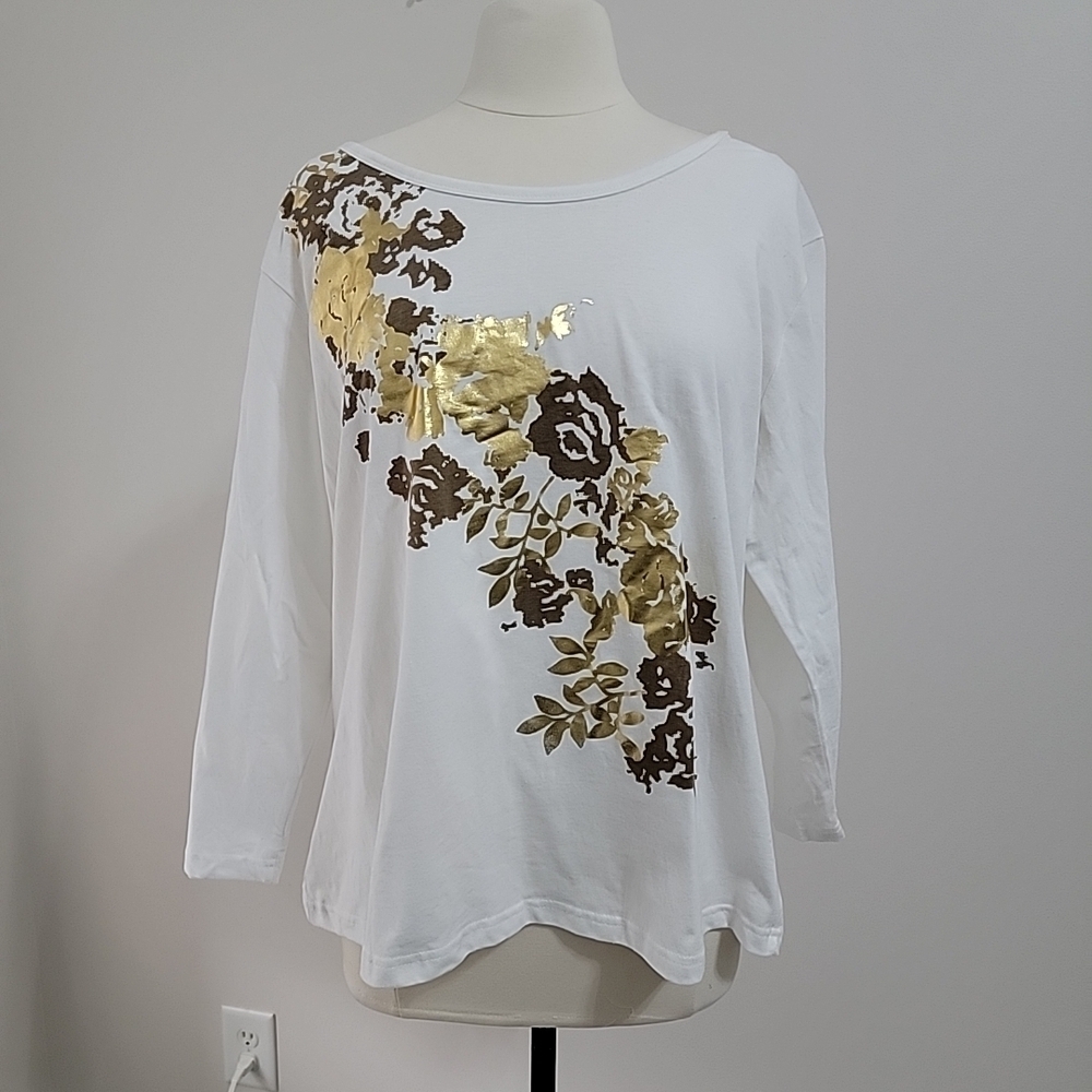 Y2K Collections Etc. white long sleeve top with gold floral design Size XXL